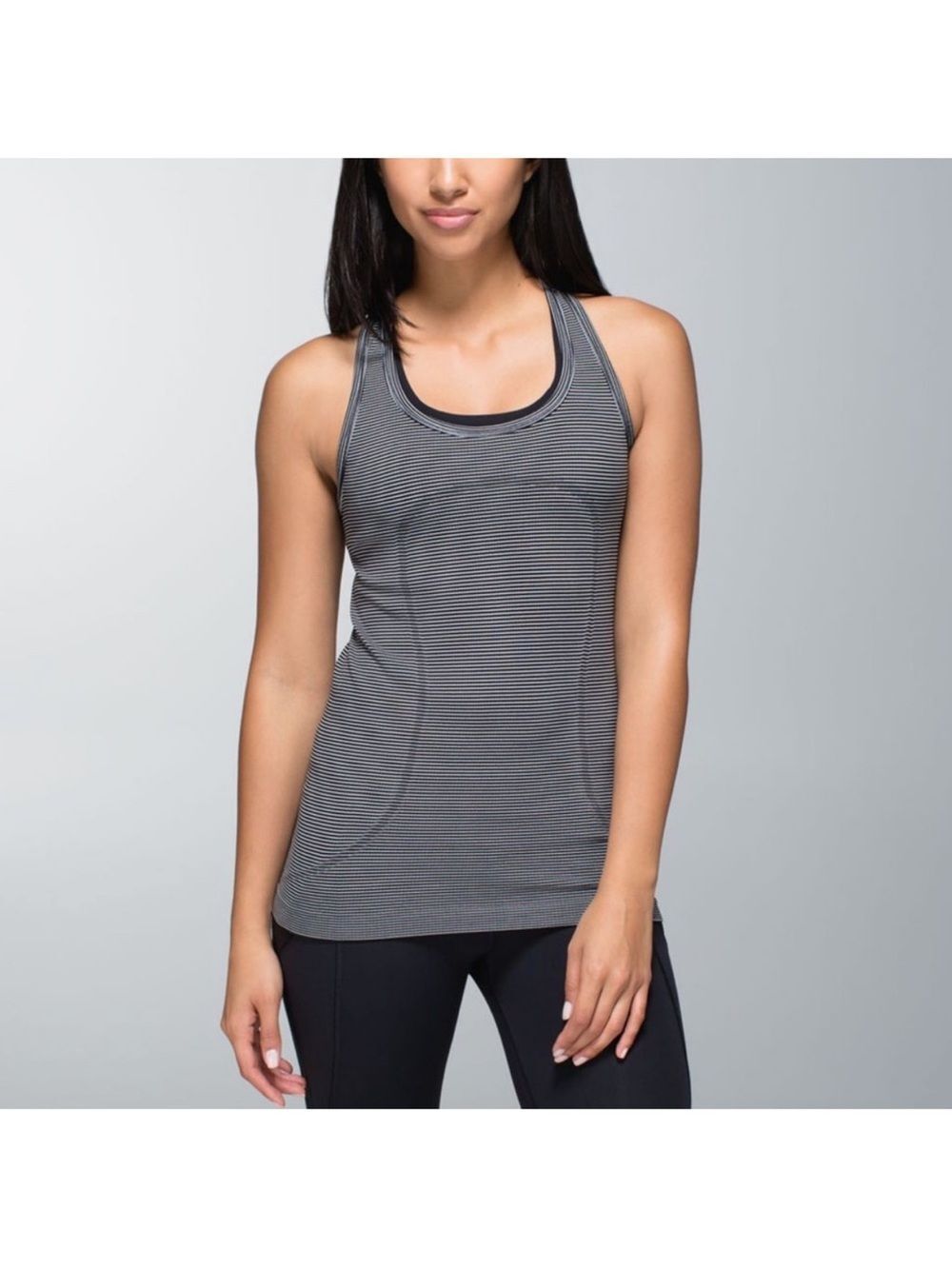 Lululemon Swiftly Tech Racerback Hyper Stripe Black Top Women’s Size 6